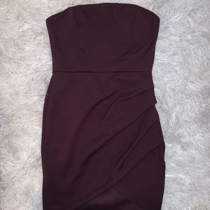 eggplant colored strapless dress, cocktail dress